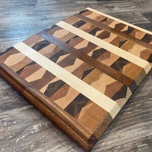 Handcrafted Kaleidoscope End-Grain Cutting Board | Walnut, Oak, Cherry & Maple |